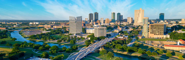 Aerial view of downtown Fort Worth, Texas and the Trinity River